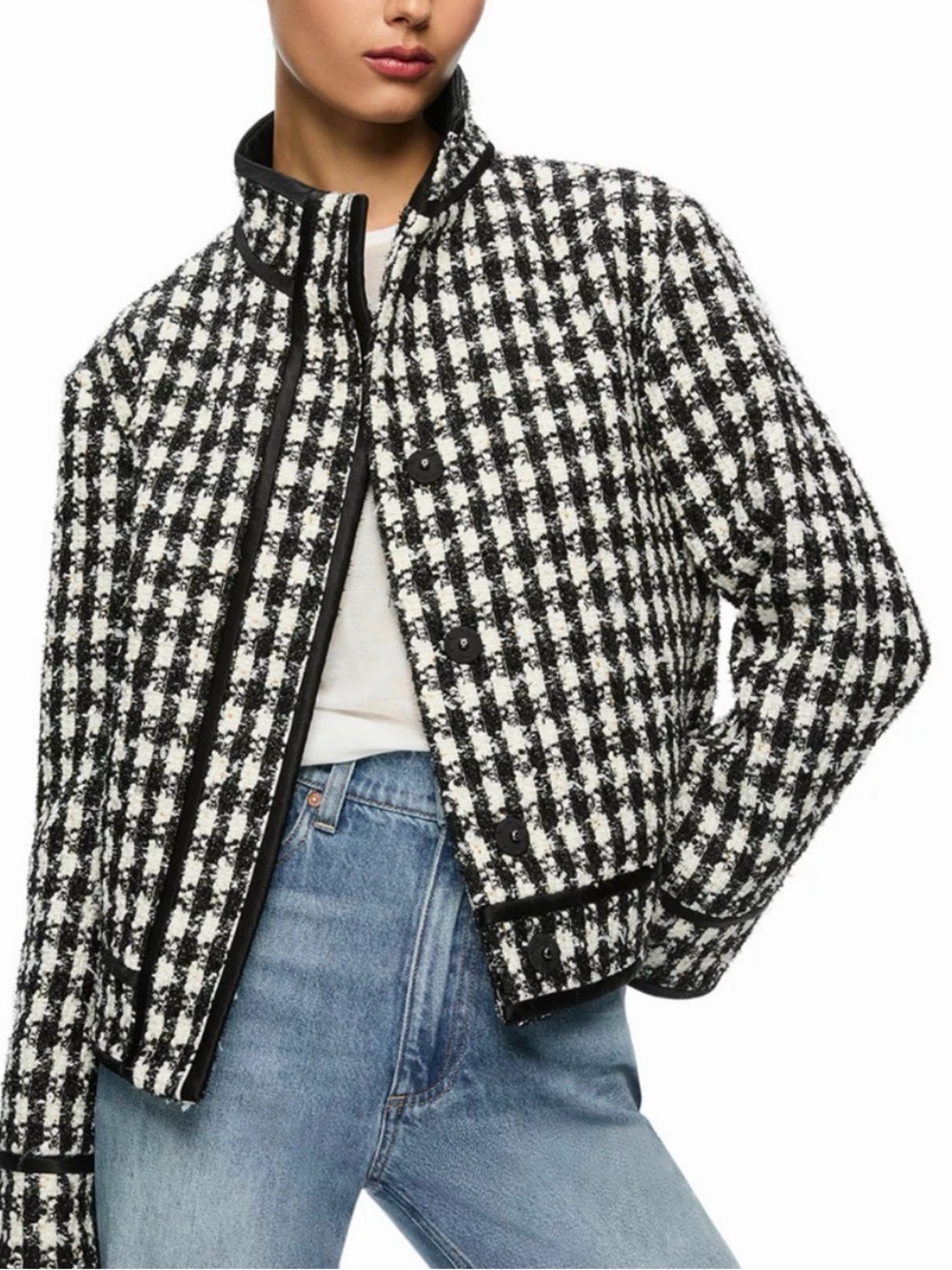 Alice + Olivia Corwin Houndstooth Jacket Designer Mock Neck Blazer Size M NEW